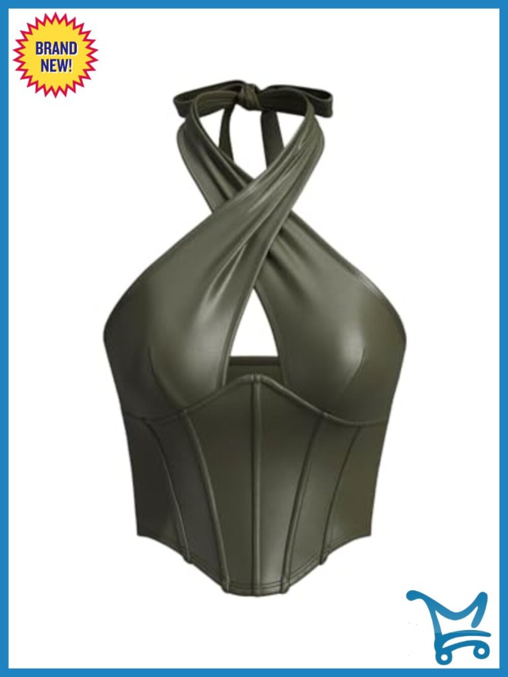 Faux Leather Corset Halter Top Cut Out Criss Cross Sleeveless Clubwear